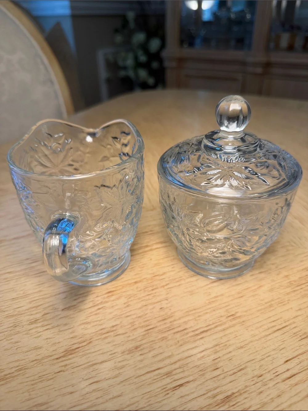 Princess House Fantasia Crystal Glass Creamer & Lidded Sugar Bowl.
